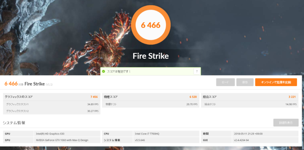 Dell Vostro 15 7000 Fire strike score
